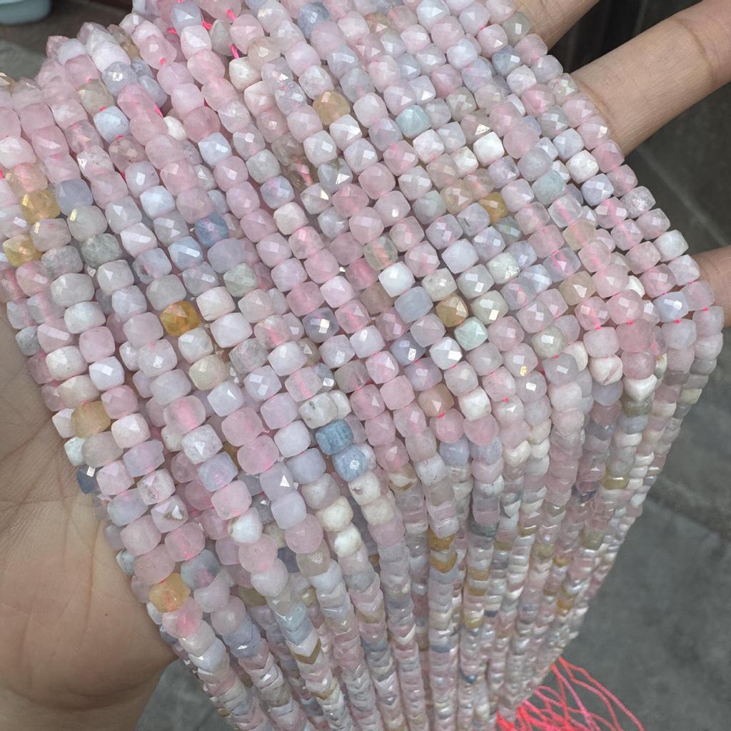 Mixed Color Faceted Morganite Square Bead Bracelet for DIY Jewelry