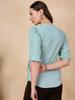 Sea Green Self Design Puff Sleeve Wrap Top