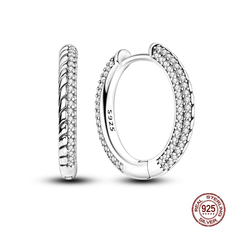 Charms Double Hoop Earrings For Women 100% 925 Silver Cubic Zircon Heart Star Moon Earrings Elegant Birthday Jewelry Gifts