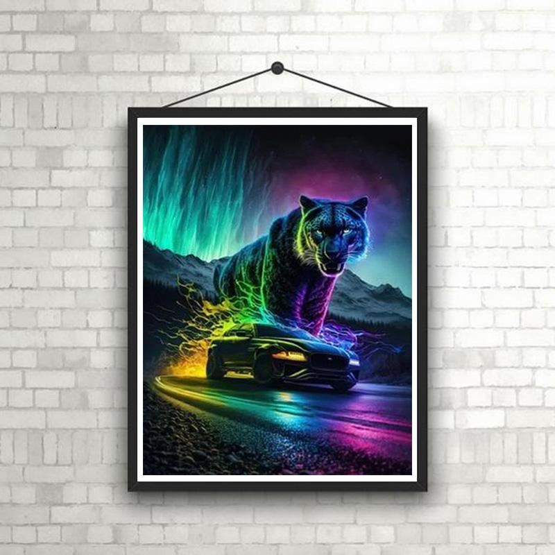 DIY Diamond Painting Black Panther and Sports Car Cross Stitch Kit Mosaic Art Diamond Painting Full Circle/Square Diamond Home Decoration