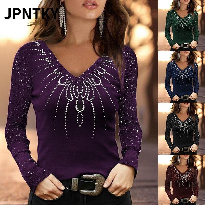 JPNTKY Women's Fashion Casual Long Sleeve V Neck Blouses & Shirts
