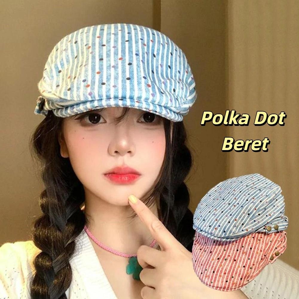Y2k Stripped Berets Vintage Painter Cap Japanese Polka Dot Beret  Streetwear
