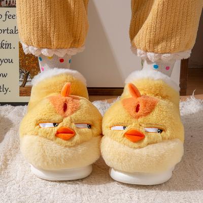 Mode Neue Niedliche Cartoon Hausschuhe für Damen Herren Lustiges Gelbes Küken Winter Warm Flauschige Schuhe Paare Zuhause Boden Schnabelstiefel
