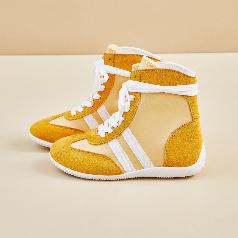 

Летние высокие кеды 2025 года, новая корейская версия, дышащие и увеличивающие рост повседневные уличные кроссовки для студенток 40 жёлтый