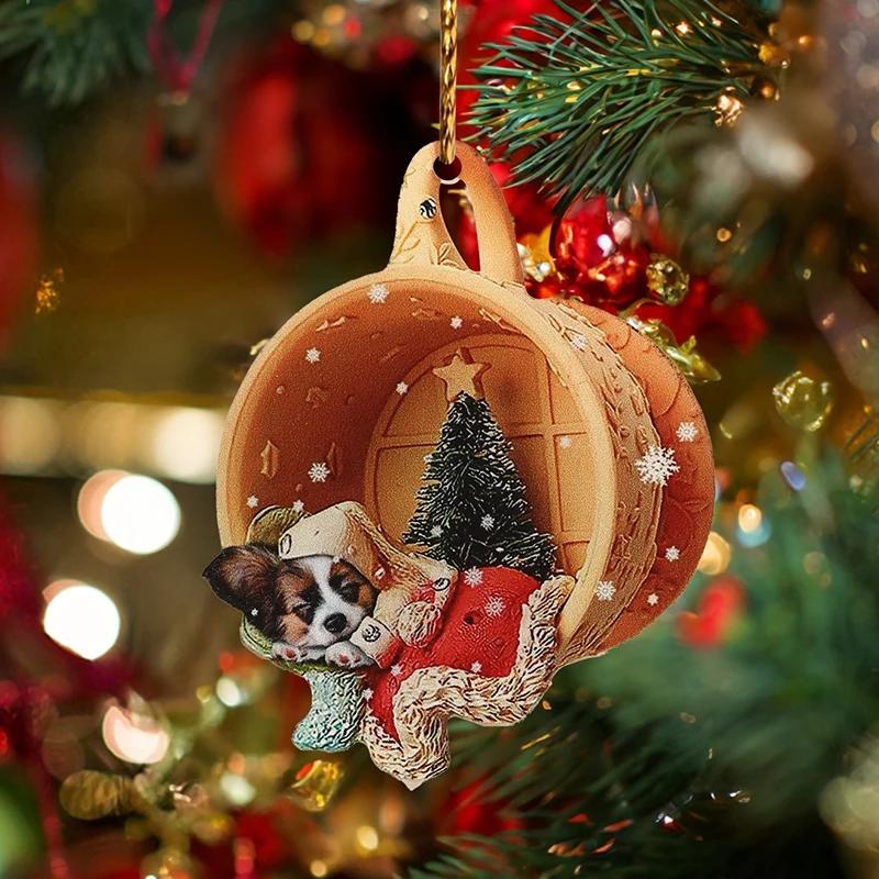 10PCS Acrylic Cute Dog Christmas Pendant Home Christmas Tree Atmosphere Decoration Navidad Natal New Year Gifts Party Props
