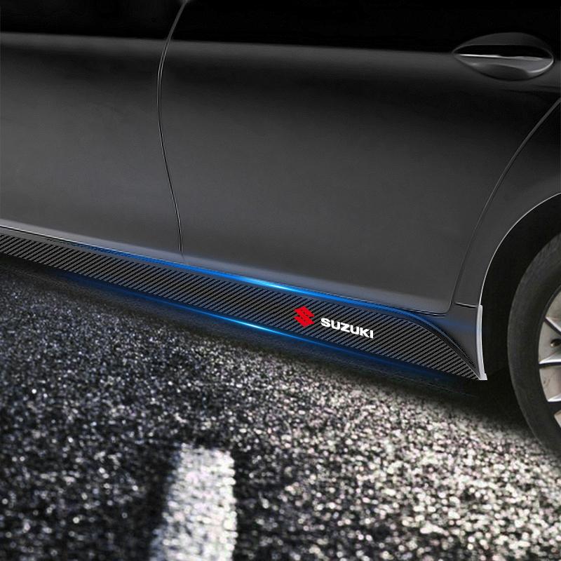 2pcs Carbon Car Door Side Skirt Sill Stripe Sticker Decals Styling For Suzuki Jimny GW250 Samurai Vitara Swift Baleno SX4 Ignis Alto Splash Swace