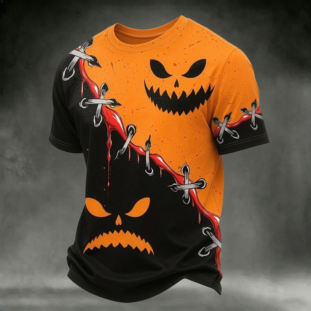 T-shirt da donna a maniche corte stampata per Halloween, Top casual girocollo per l'uso quotidiano