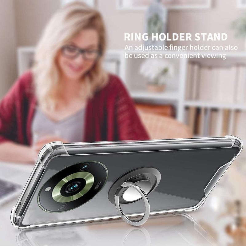 Capa transparente macia com suporte de anel para Realme 11 10 pro plus 5G 4G, capa traseira para Realme 11pro, suporte de suporte, capa protetora de airbag transparente
