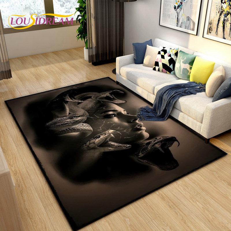 3D Medusa Snake Gorgon Area Rug Large,Carpet Rug for Living Room Bedroom Sofa Doormat Decoration,kids Play Non-slip Floor Mat