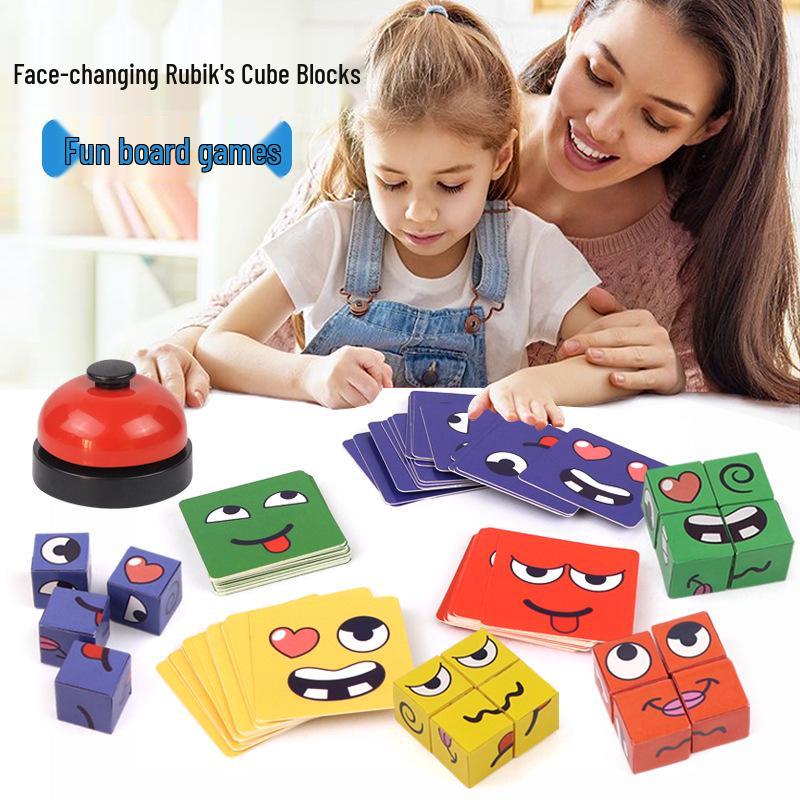 Face-Changing Cube Puzzle: Educational and Fun Building Blocks for Parent-Child Interaction, with Focus and Truth or Dare Game Elements.