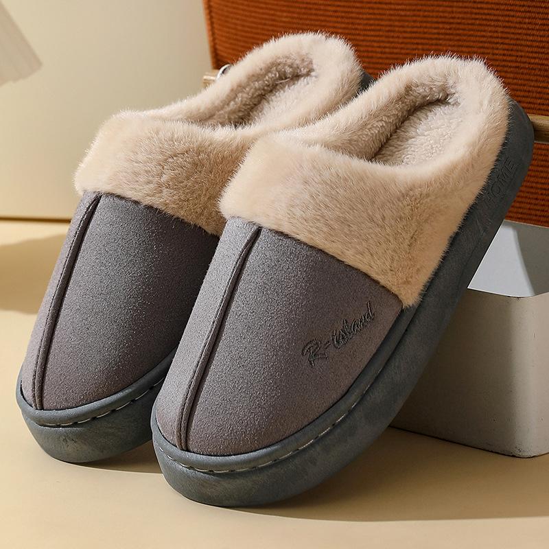 

Тапочки хлопковые тапочки домашние домашние нескользящая плоская подошва пара модные простые теплые хлопковые тапочки женские осень и зима 40-41 серый