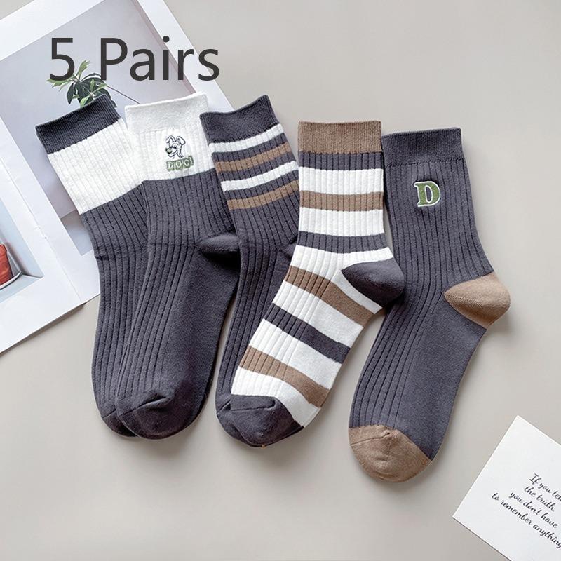 

5 пар мужских осенне-зимних полосатых носков-гольф с вышивкой, всех видов, с защитой от запаха и влагопоглощением, из хлопка 5 pairs