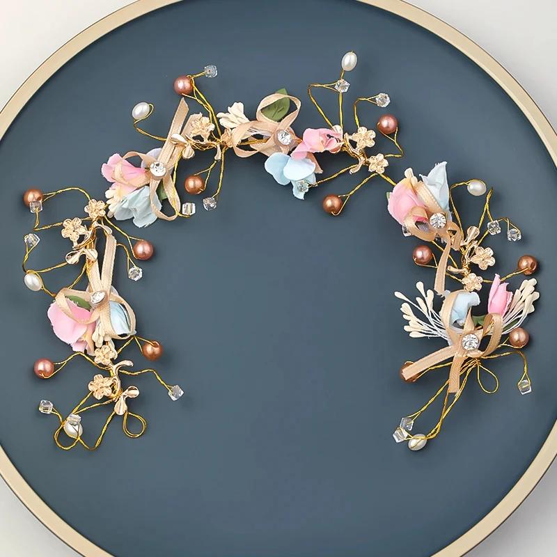 Lucky Green Flower Handmade Headband Elegant Pearl Braided Headband Bridal Wedding Party Dress Accessories  Princess Tiara