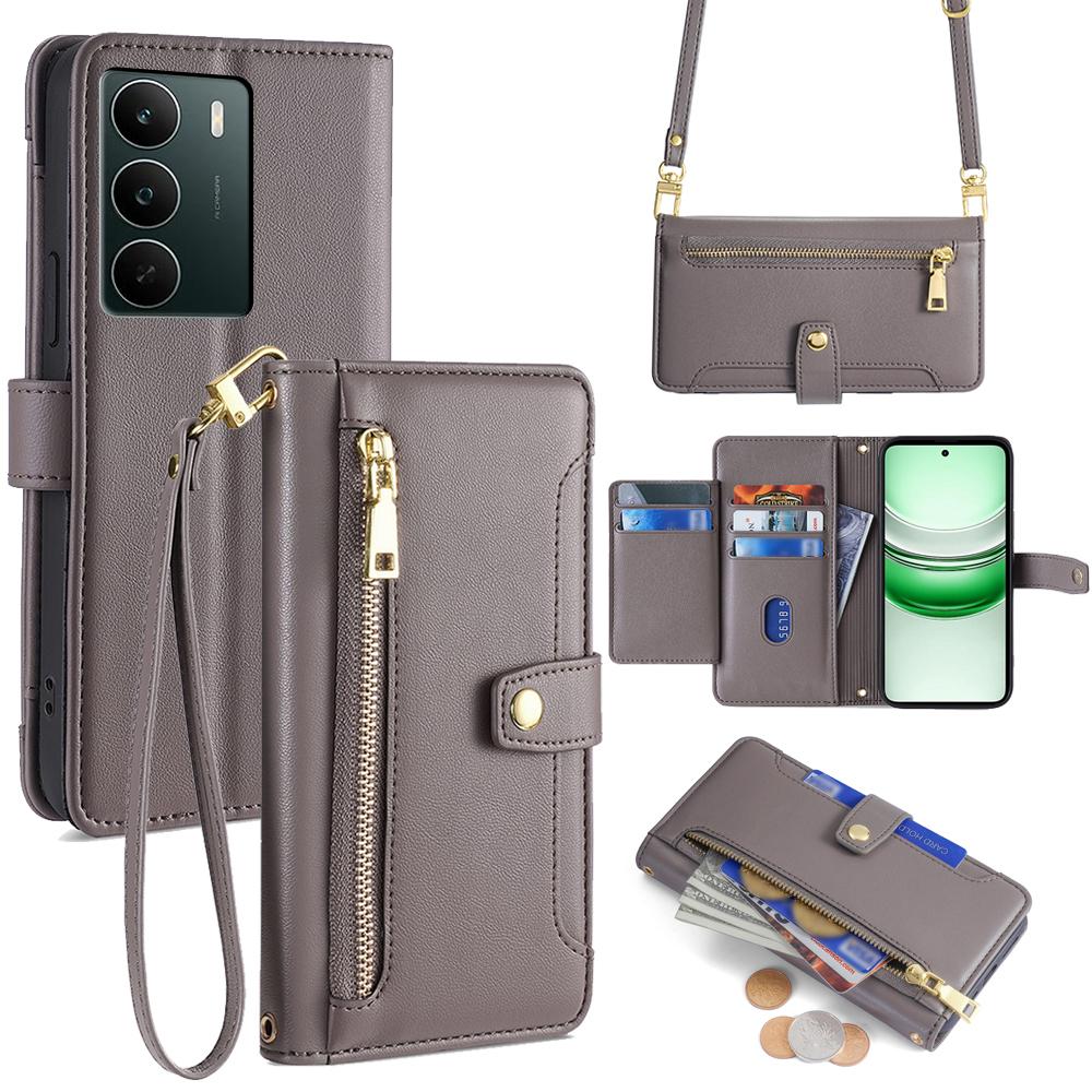 Για Realme C71 4G Δερμάτινη Θήκη Τσέπη με Φερμουάρ Πορτοφόλι Κάλυμμα Τηλεφώνου με 2 Λουράκια