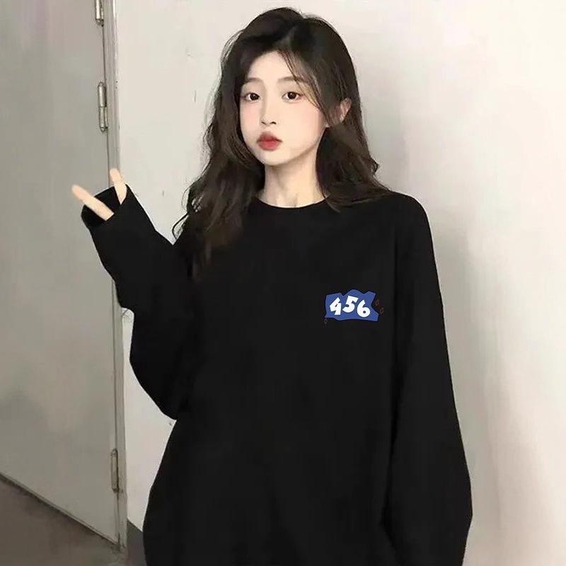 Women's Trendy Pure Cotton Long Sleeve Printed T-Shirt - New for Spring/Autumn 2025, Round Neck, Loose Fit Base Layer
