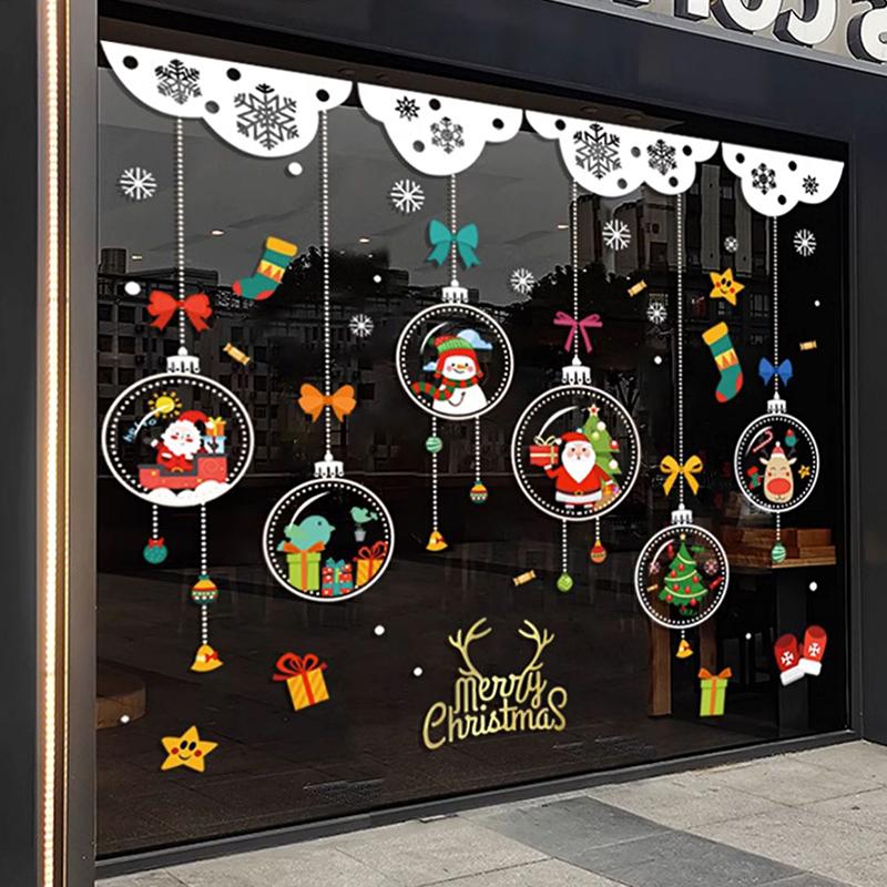 Christmas Adhesive-Free Scene Setting Static Sticker Easy To Use Window Stickers Store Decor 10 Styles