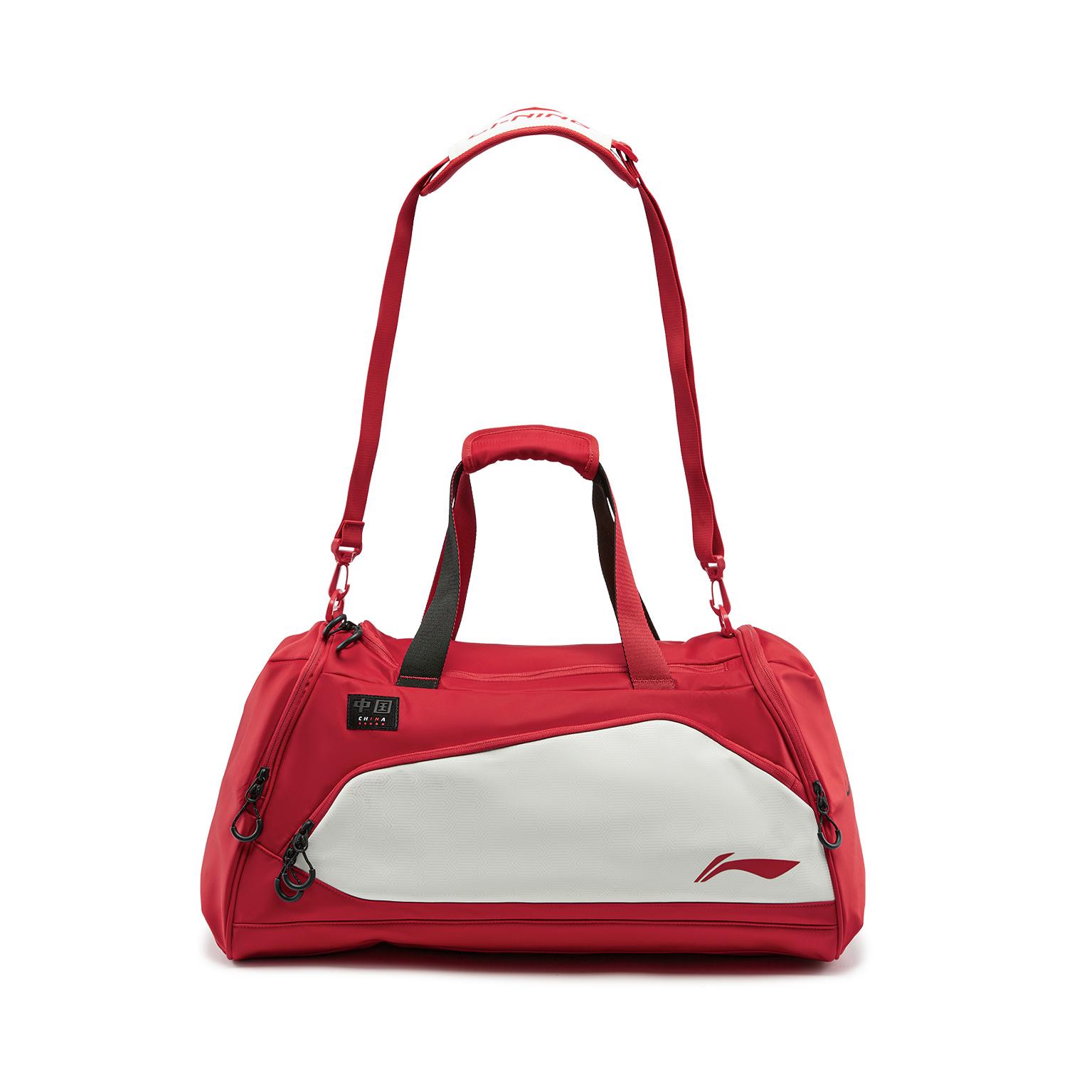 Li Ning Microfiber Polyurethane Synthetic Leather Gym Bag Unisex White Red ABLW025-2 35L