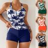 Bikini da Donna con Stampa Copri Pancia ad Angolo Piatto e Vento Festivo Sottile Tankini Costume da Bagno Diviso Europeo e Americano Donna