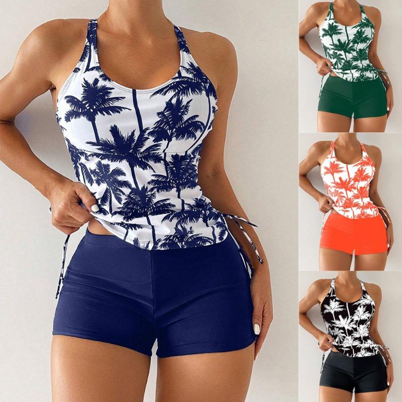 Bikini da Donna con Stampa Copri Pancia ad Angolo Piatto e Vento Festivo Sottile Tankini Costume da Bagno Diviso Europeo e Americano Donna