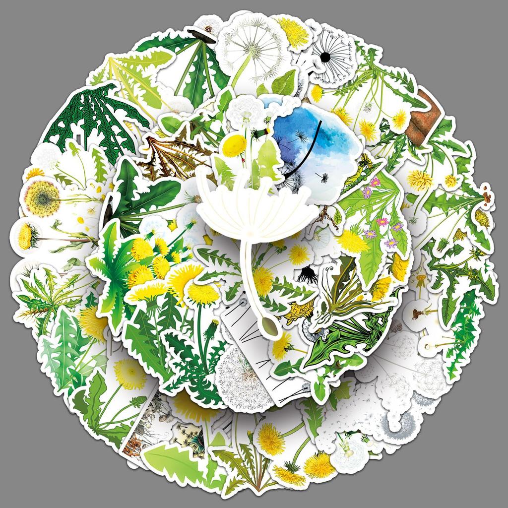 50 Dandelion Graffiti Stickers Personalized Small Fresh Plant Flowers Decoration Mobile Phone Water Cup Waterproof Stickers