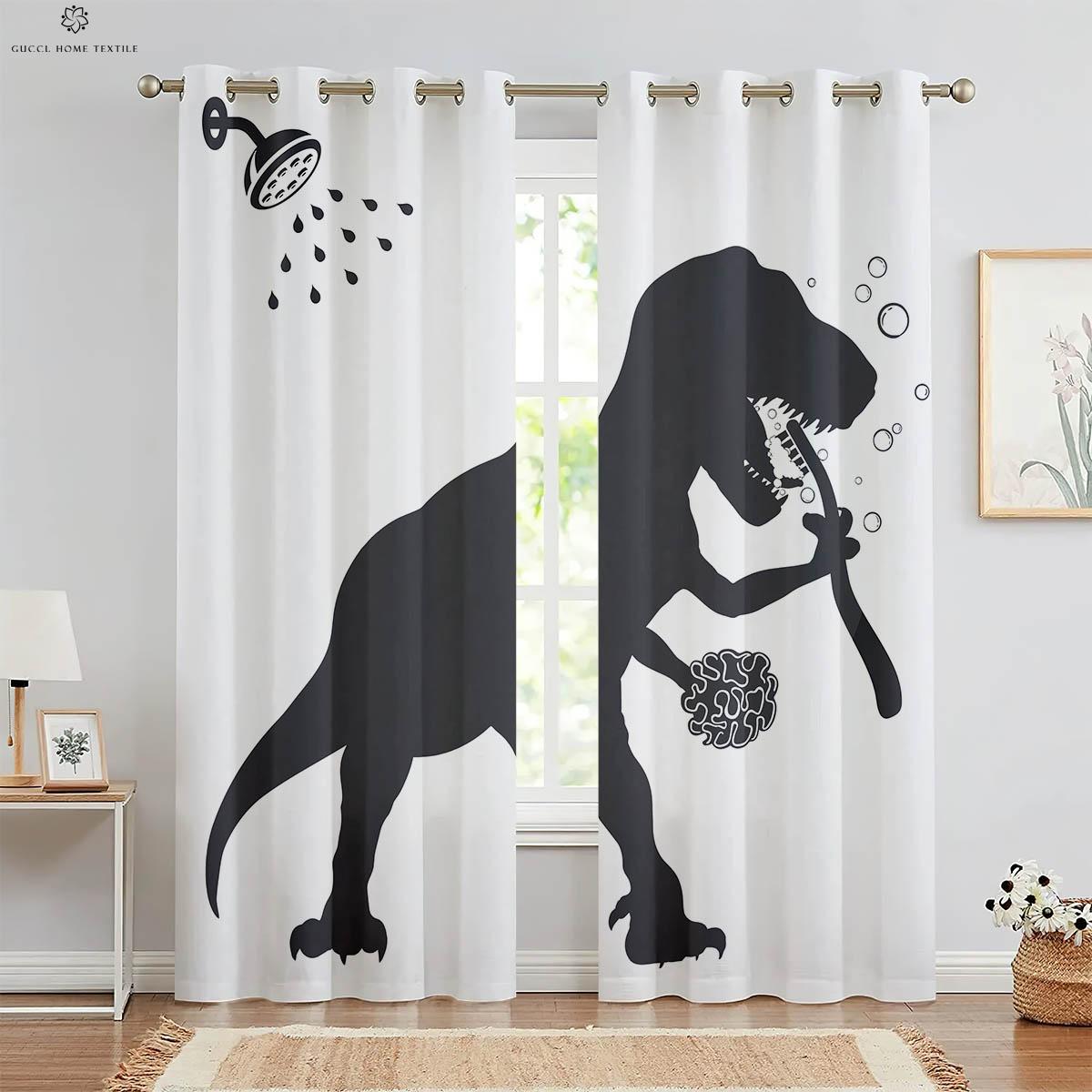 

2 шт. Шторы на окна, милые шторы с рисунком динозавра из мультфильма, для гостиной, кабинета, детской комнаты, декоративные шторы W50xH130(CM)x2PCS&Grommet Top