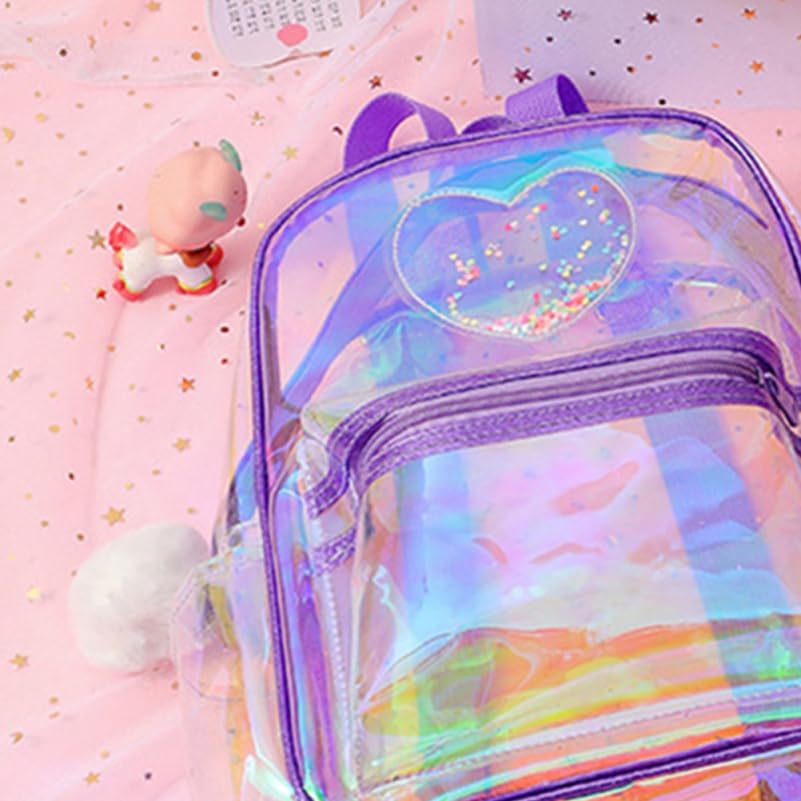 CALLARON Clear Heart PVC Transparent Backpack for x x Lightweight and Perfect for Field and Concerts Kids' Backpack, Pattern, Material, Girls, 4"