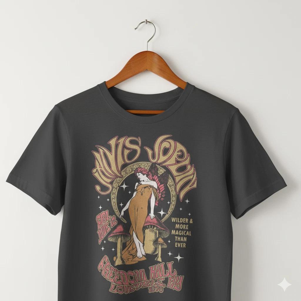 Janis Joplin Freedom Hall 1970 Graphic T-Shirt Unisex Vintage Rock Tee - S316 2XL