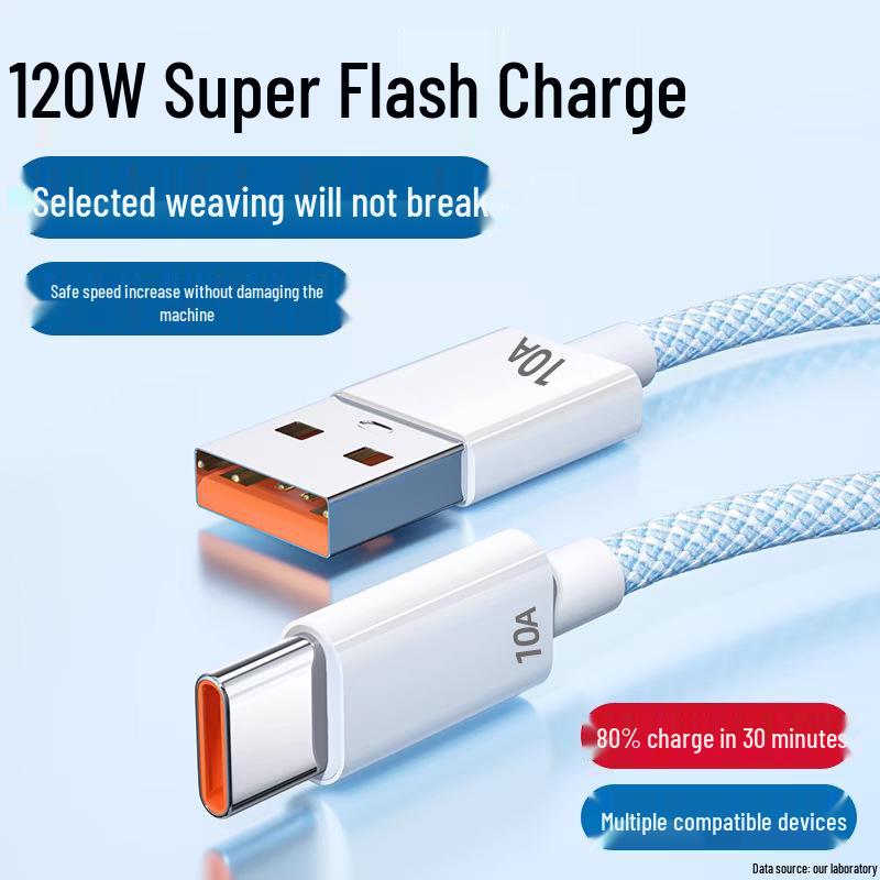 120W 10A Super Fast Charging Type-C Cable for Huawei, Honor, Vivo, and Oppo