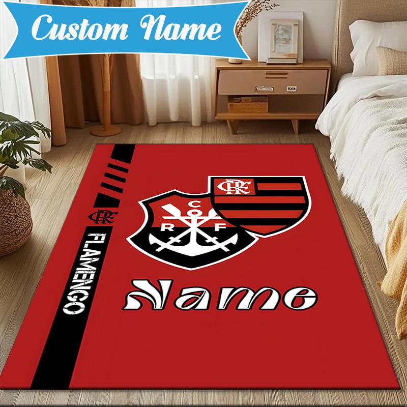 Custom Name Black Crest Flamengo Rug Game Carpet, Floor Mat for Bedroom Living Room Entryway Rug, Home Decor Idea Gift for Christmas birthday