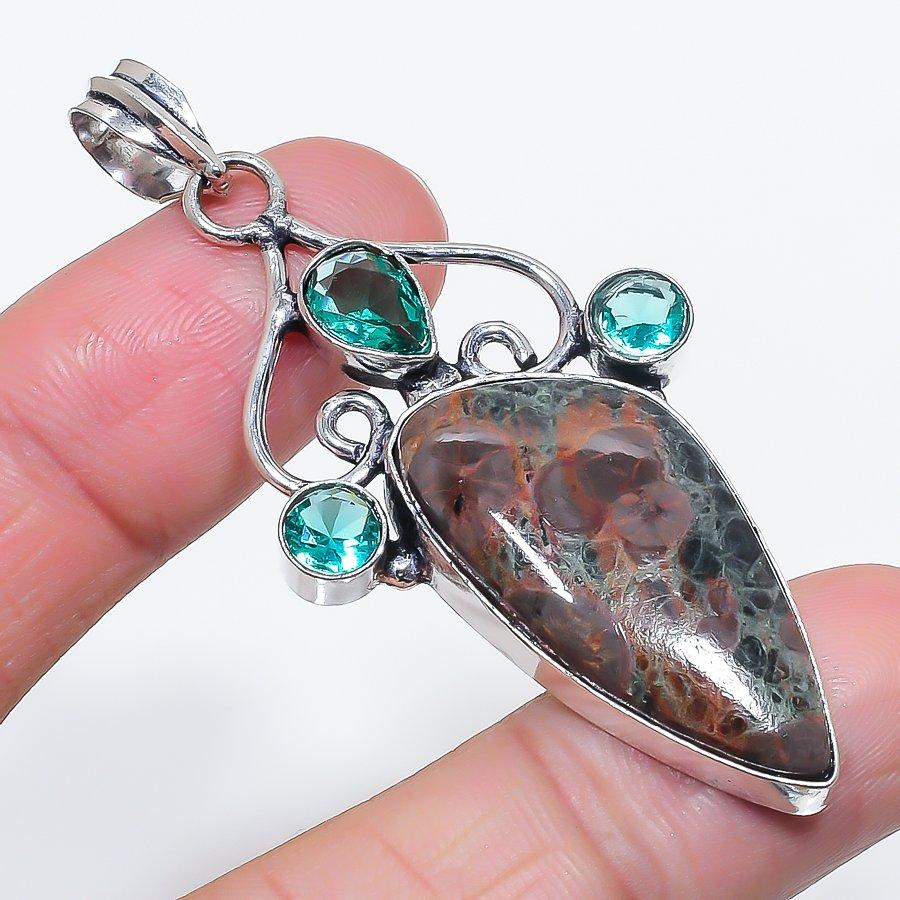 

Natural Mud Crack Fossil, Topaz 925 Sterling Silver Jewelry Pendant 2.56 J7m33