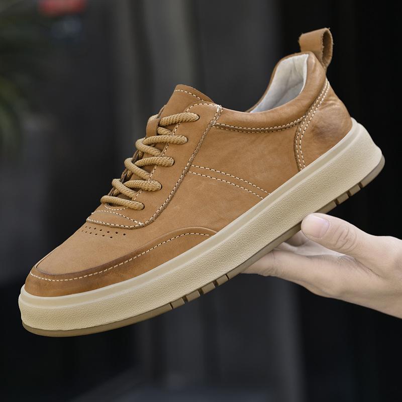 

Мужская обувь: Лето 2025 года, новые мужские туфли высокого класса в стиле ретро с мягкой подошвой, удобные для повседневных прогулок, модные с повседневной кожаной обувью 38 светло-коричневого
