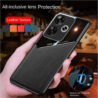 Shockproof Leather Texture Case for Xiaomi Poco F6 Pro F5 5G X6 X5 M6 Pro 4G C65 Cover with Car Magnetic Suction Holder Business Full Protection Cover