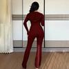 Damen 2-teilige Trainingsanzüge Reißverschluss Kapuzenpullover und Schlaghosen Gerippte Strick-Outfits Sexy Bodycon Workout-Trainingsanzüge