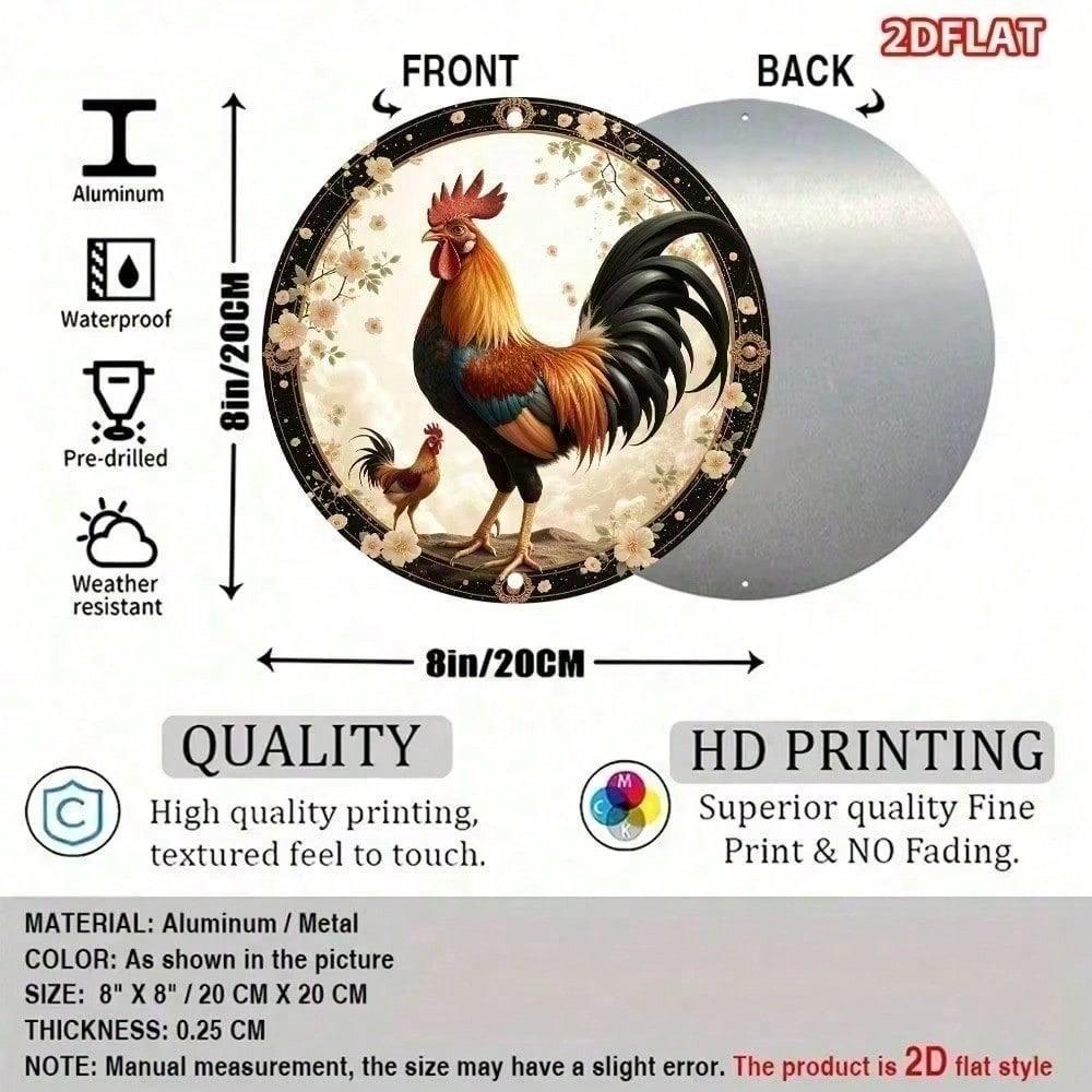 Vintage Metal Rooster Wall Decor 8x8 Inch Aluminum Farmhouse Chicken Art for Living Room Vibrant 2D