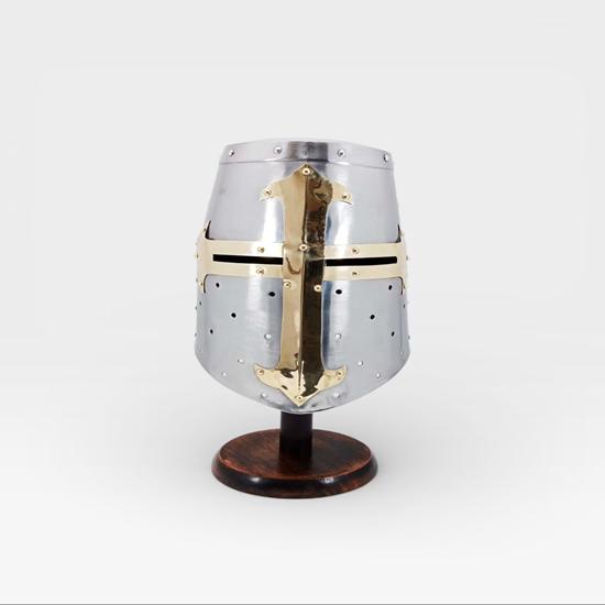 Medieval Crusader Steel Helmet with Brass Cross, Handmade Knight Armor Gift