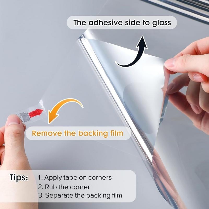 50x100cm Static Cling Window Tint One Way Daytime Privacy Film UV Blocking Heat Control Anti-Reflective for Home/Office Windows