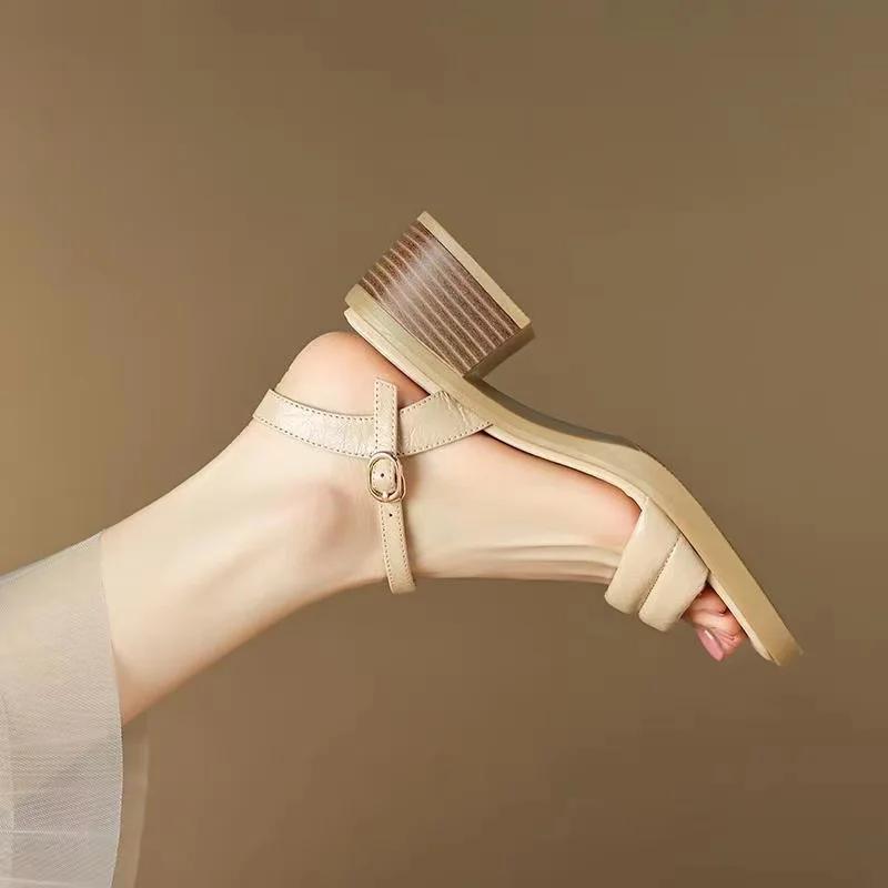 Sandalias de punta cuadrada para mujer, zapatos de tacón medio grueso, Punta abierta, cómodos, combinan con todo, moda, verano,