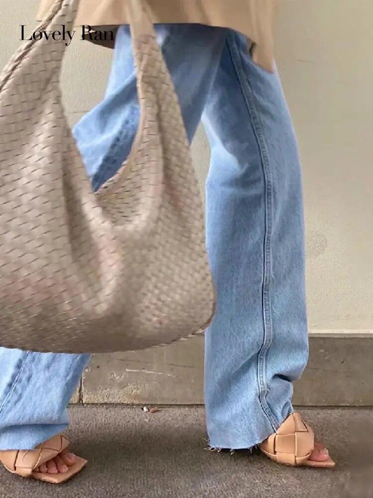 

Женские джинсы 2023, осенние новые модные широкие женские брюки с высокой талией, винтажные повседневные универсальные женские брюки с карманами на молнии