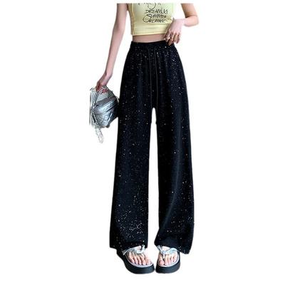 Pantalones Elásticos de Cintura Alta para Mujer Pantalones de Pierna Recta Brillantes Cielo Estrellado
