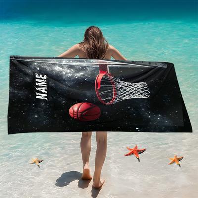 Niestandardowy Ręcznik Plażowy Koszykówka Personalizowane Imię Kosmos Galaktyka 160x80cm Ręczniki Kąpielowe z Mikrofibry Na Cały Rok Miękki Chłonny Koc