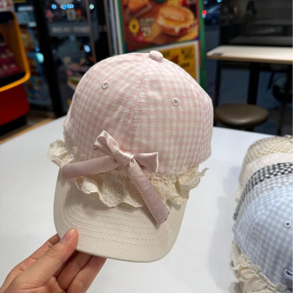 Style Lace Trim Gingham Baseball Cap With Wide Brim For Spring Summer Sun Protection