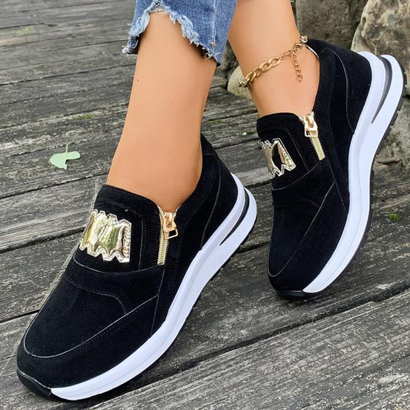 

Comfortable Solid Zipper Sneakers for Women Autumn Fashion Metal Decoration Shoes Woman Lightweight Walking Sports Shoes Female 43