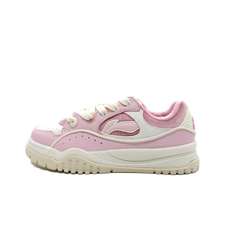 Li Ning 001 BTC 3 Comfortable Versatile Casual Non-Slip Increased Height Low-Top Skate Shoes Women sneaker Pink White AGCV280-1