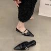 Fashion Hot Selling 2025 Summer New Elegant Solid Color Sexy Pointy Crystal Buckle Decorative Party Low Heel Slippers Zapatillas Mujer