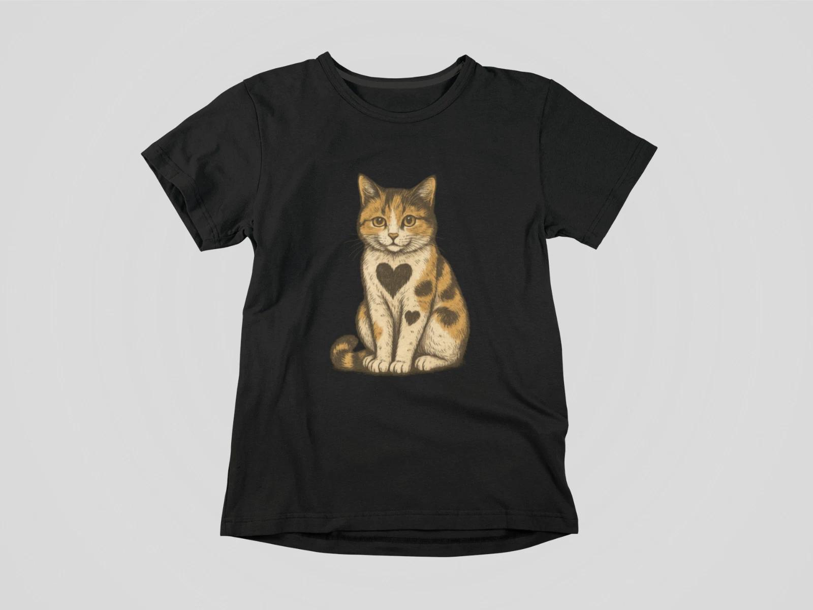 Cute Cat Heart Graphic T-Shirt Vintage Style Kitty Art Tee Unisex Soft Cotton M