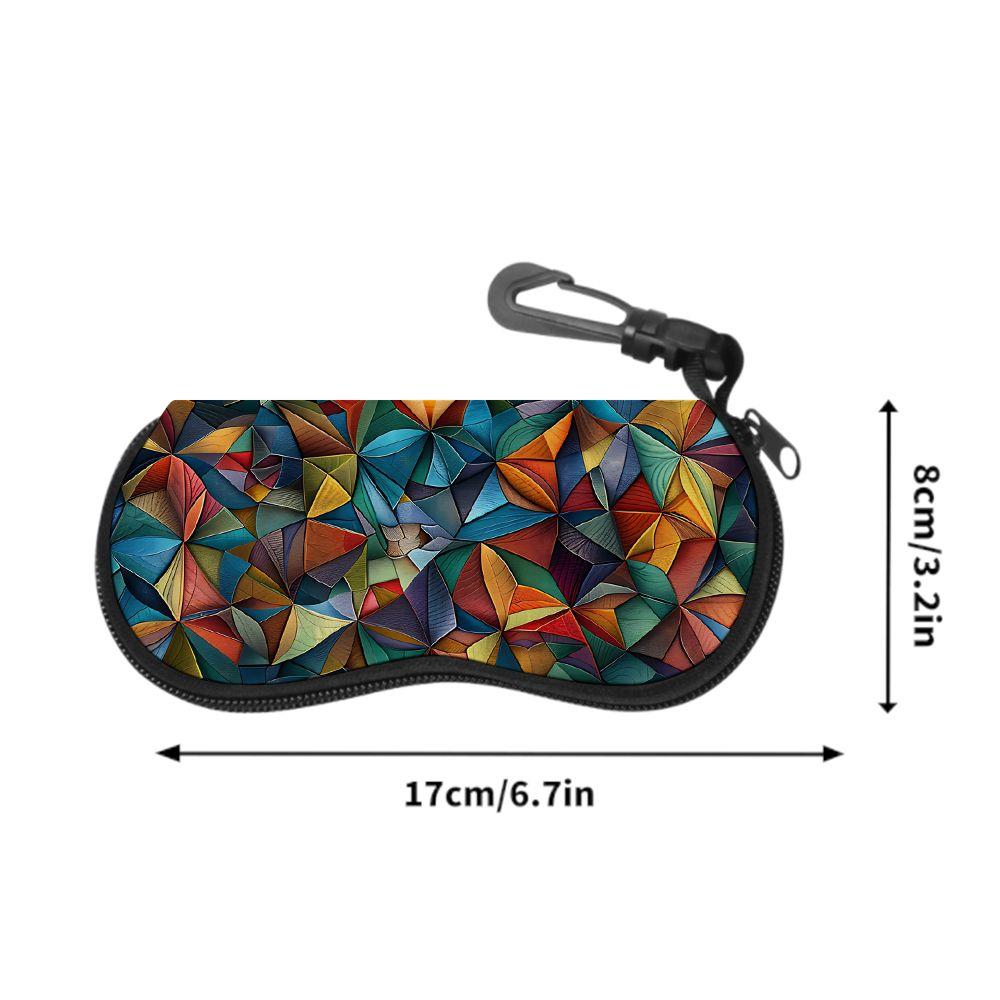2D-Geometric Abstract Art Pattern Sunglasses Case, Zipper Protective Eyeglasses Holder, Portable Travel Eyewear Pouch for Women Men Accessory