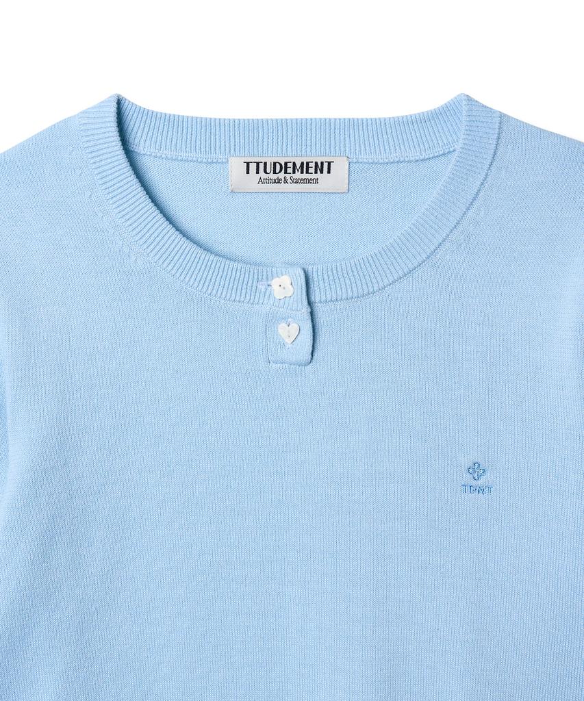 TTUDEMENT Daily 3/4 Sleeve Knit Top_Light Blue