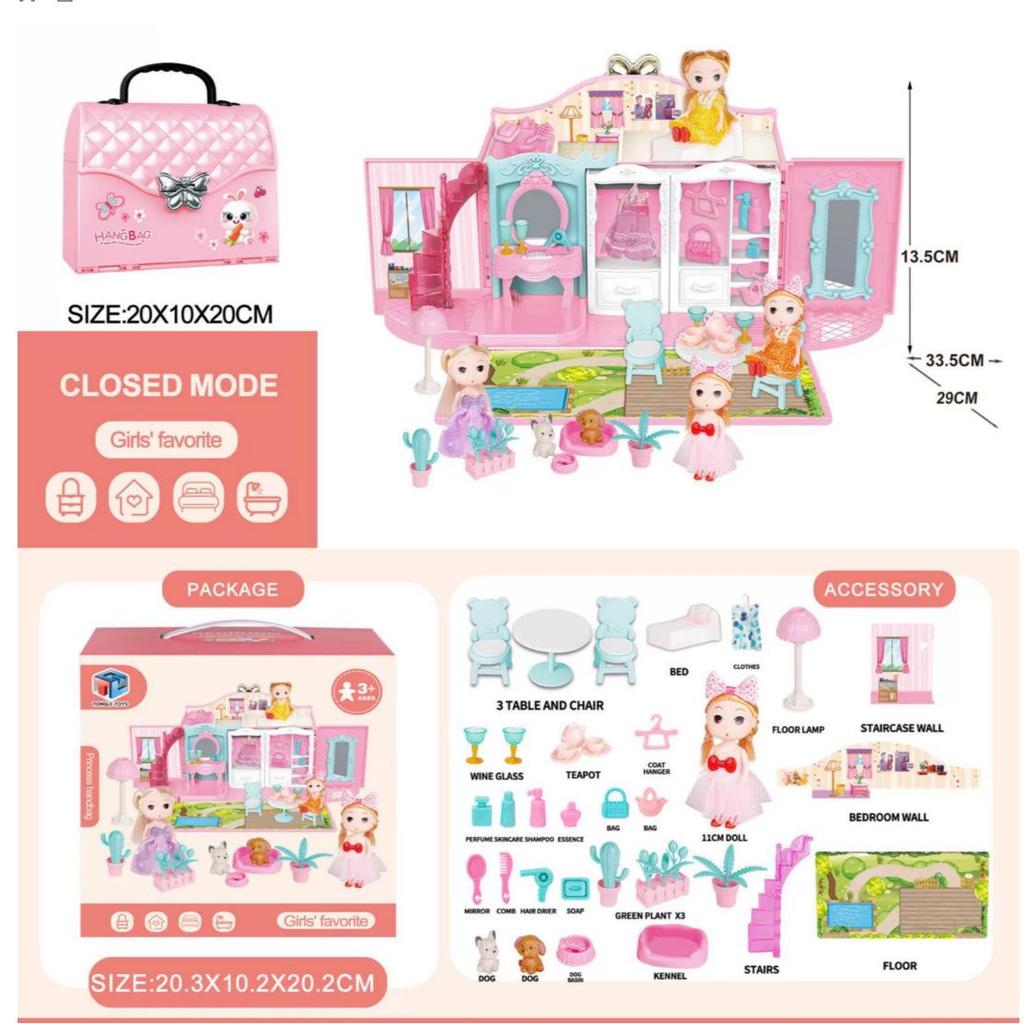 Realistic Princess Castle Doll Handbag - Children's Role-Playing Toy Gift