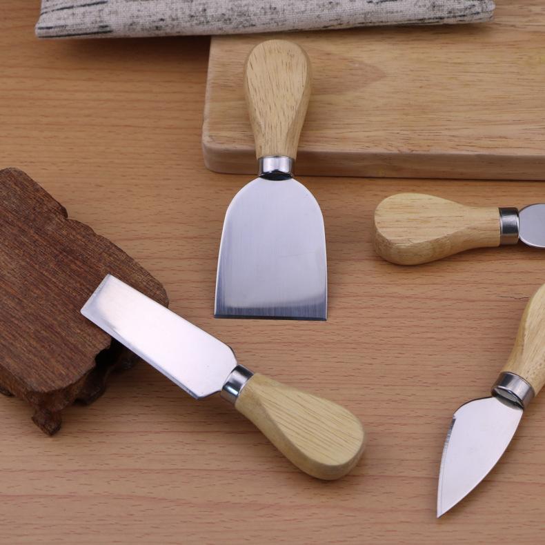 Oak Handle Cheese Knife Set Cheese Pizza Stainless Steel Cheese Knife Gift Box Black