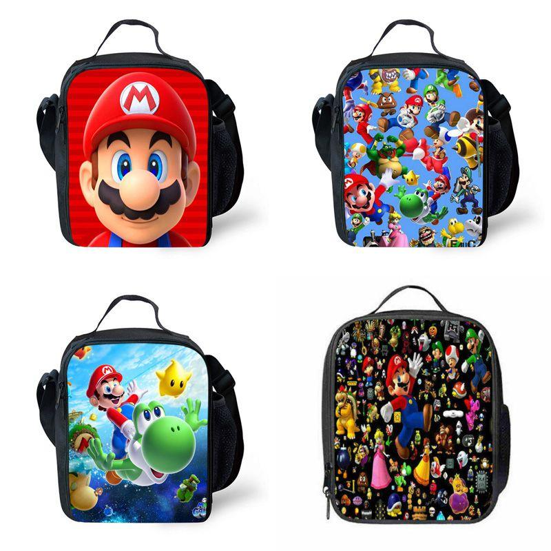 Super Mario Kids Insulated Lunch Bag Durable Oxford School Travel Picnic Bag